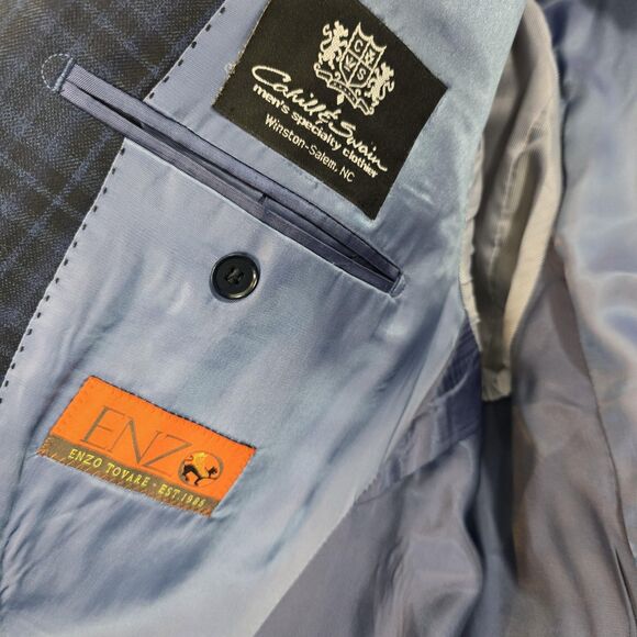 Enzo Tovare Blazer Mens 46R Blue Plaid Wool Sartorial AMF 2 Button Notch Lapel - Picture 9 of 16